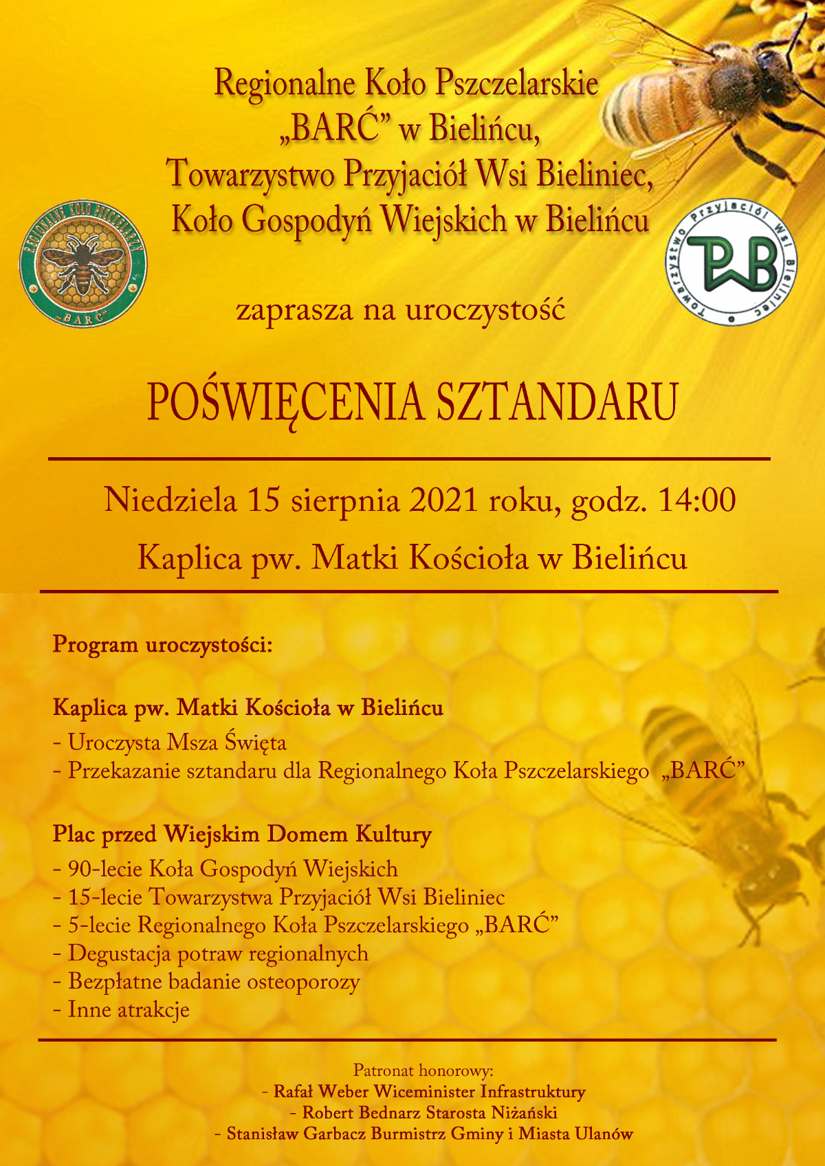 Zapraszamy na uroczystość poświęcenia sztandaru Koła Pszczelarskiego 